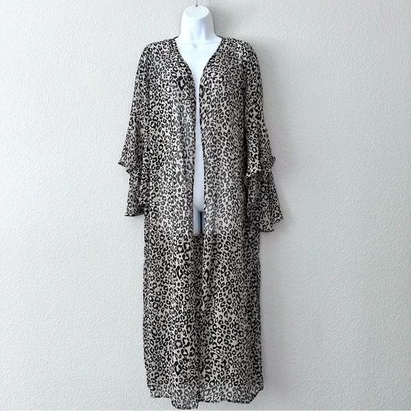 Leopard Print Bell Sleeve Kimono Cover Up - Picture 5 of 8